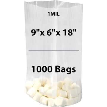LDPE 1 mil 9" X 6" X 18" Clear Gusseted Poly Bags 1000 Bags